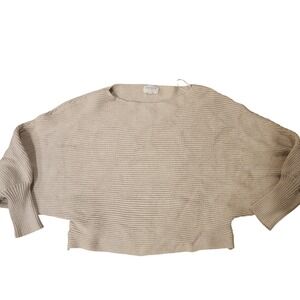 PINQUE Sweater Womens Large Beige Ribbed Knit Dolman 3/4 Sleeve Pullover